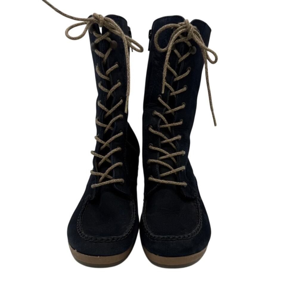 Julio de Mucha Navy Nubuck Lace-Up Wedge Boots Side Zip EU36 US5.5–6 - Picture 2 of 15